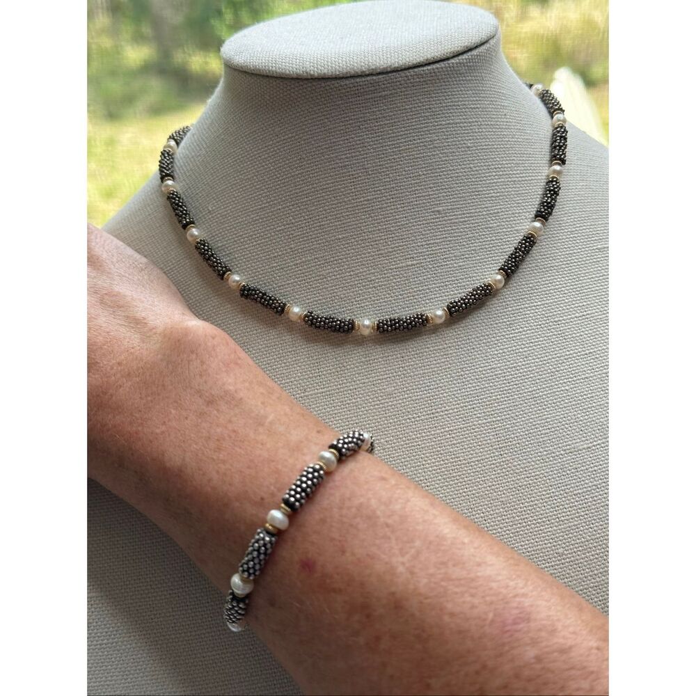 Sterling Silver 925 Beaded Necklace Freshwater Pearl Toggle Clasp Artisan Bali S